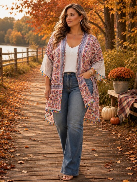 Umgee Tops - Boho Kimono Top Swimsuit Coverup Bohemian Plus Size